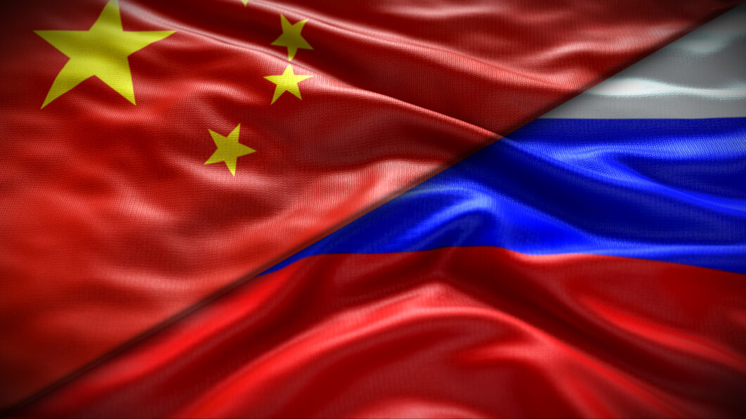 Double,Flag,China,Vs,Russia,Waving,Flag,With,Texture,Background