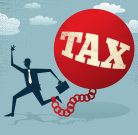 Abstract Businessman in Tax Ball and Chain