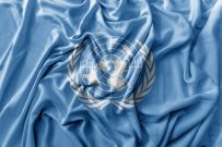 Ruffled waving United Nations flag