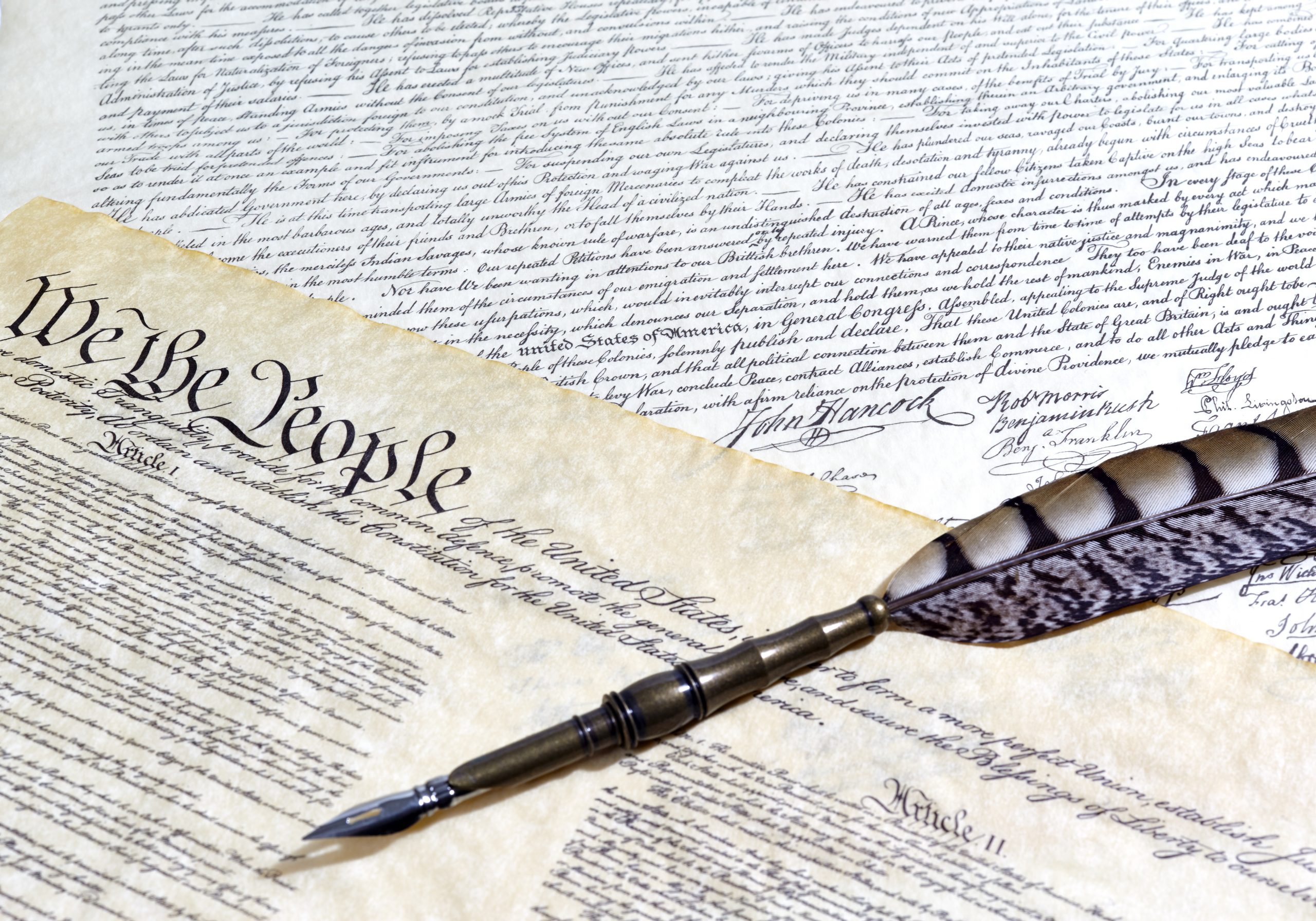 US Constitution Historical Documents with Quill Pen