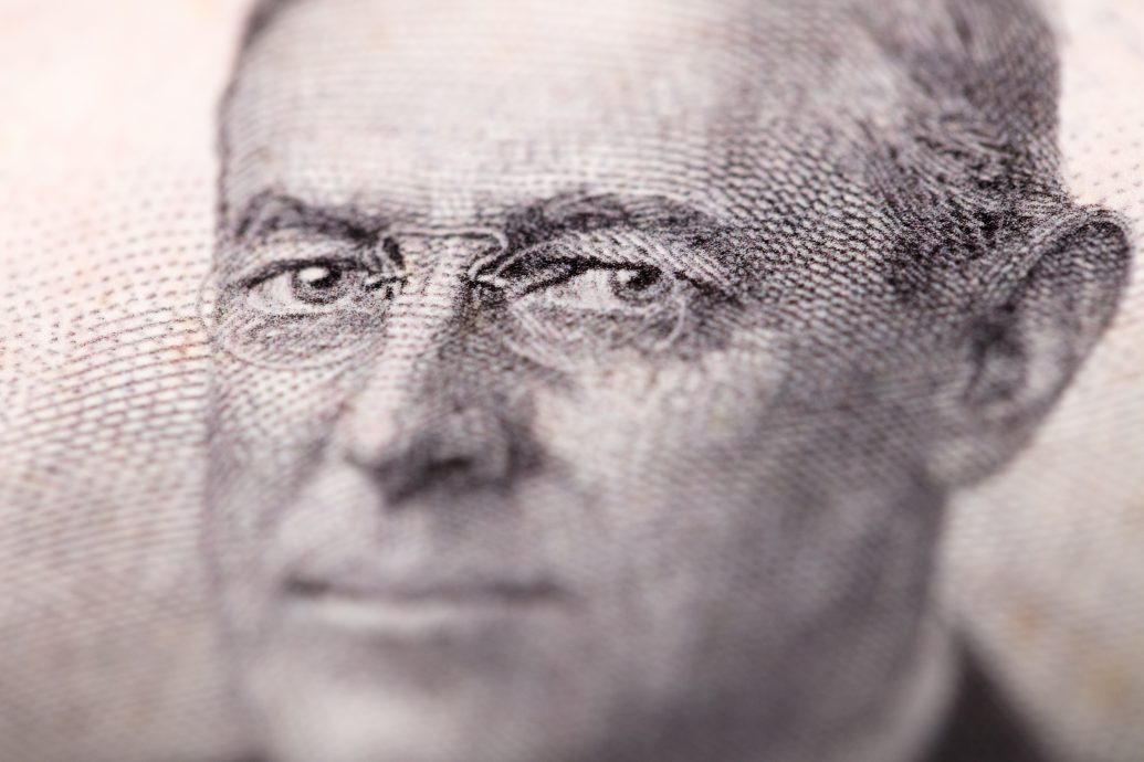 Woodrow Wilson eyes close up on money
