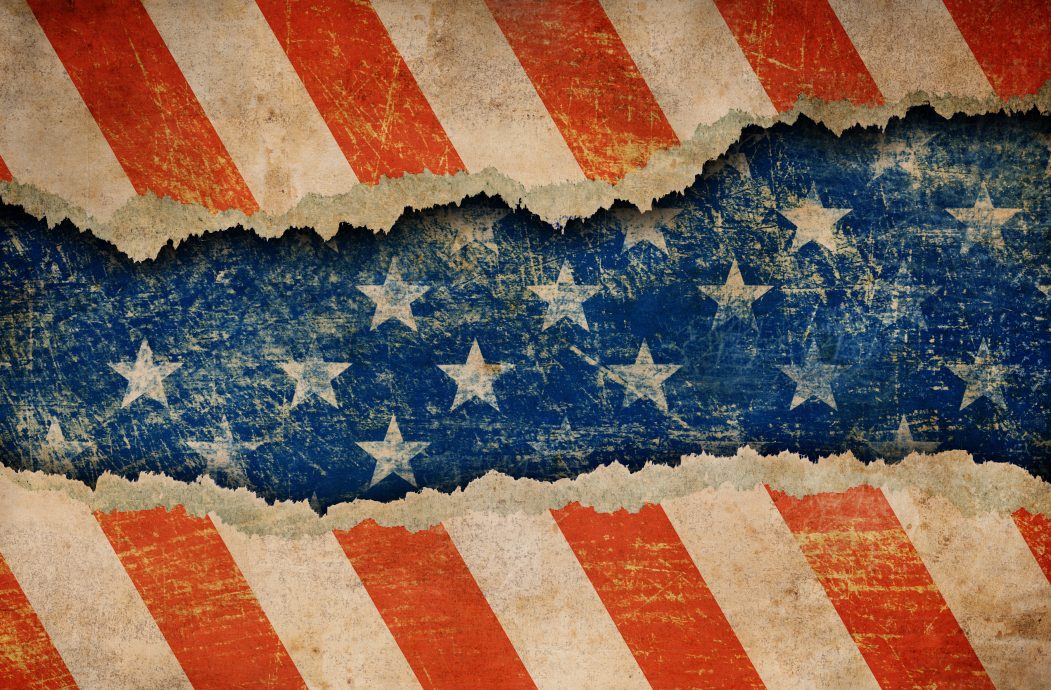 Grunge ripped paper USA flag pattern