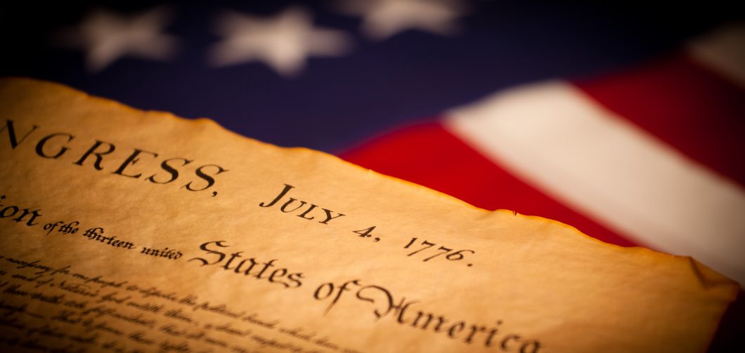 United States Declaration of Independence on flag background