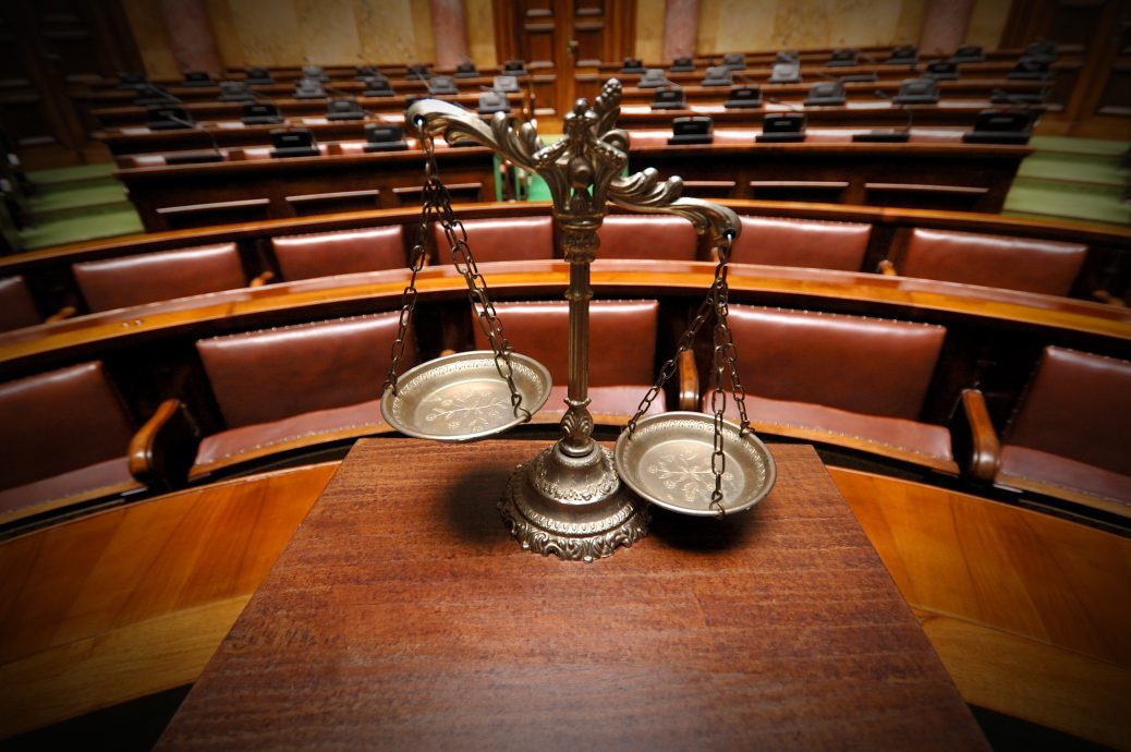 Decorative Scales of Justice in the Courtroom