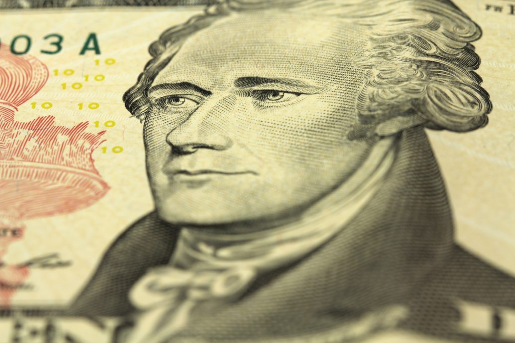 bill ten American dollars closeup