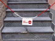 Meritocracy concept. No entry. Stairs up blocked.