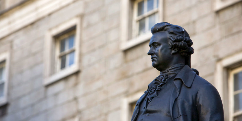 Statue of Edmund Burke at Trinity College Dublin – Irish statesman, satirist, writer, author, politician, wit and philosopher