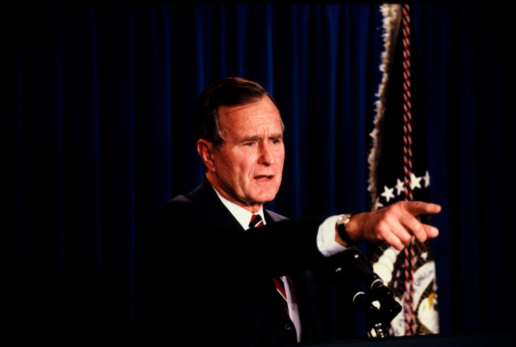 George H.W. Bush speaks at a Press conference on the Iraq crisis, January 10, 1991