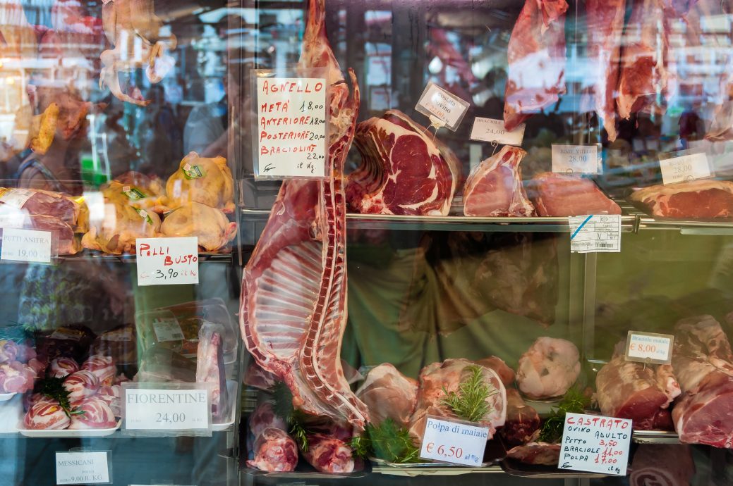 Butcher shop window, Venice, Italy