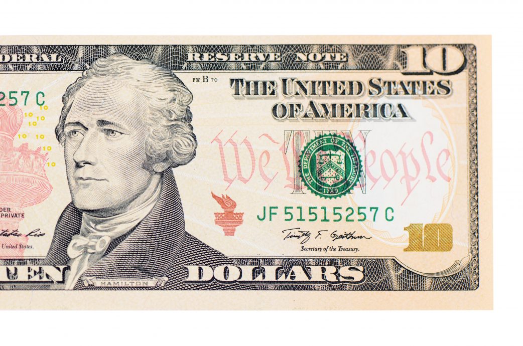 Ten dollars isolated on white background