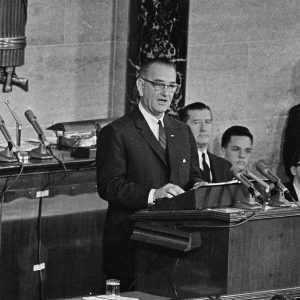 President Johnson launches the War on Poverty, January 8, 1964.