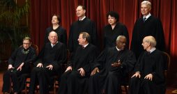 Members of the US Supreme Court pose for a group photograph at the Supreme Court building on June 1 2017 in Washington, DC. Front row. Seated from left, Associate Justice Ruth Bader Ginsburg, Associate Justice Anthony M. Kennedy, Chief Justice of the Unit