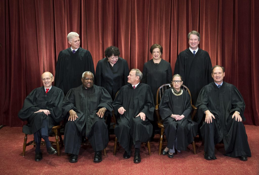 November 30, 2018 – Washington, District of Columbia, U.S. – The Supreme Court Justices pose for their official group portrait in the Supreme Court on November 30, 2018 in Washington, DC Seated from left: Associate Justice Stephen Breyer, Associate Justic