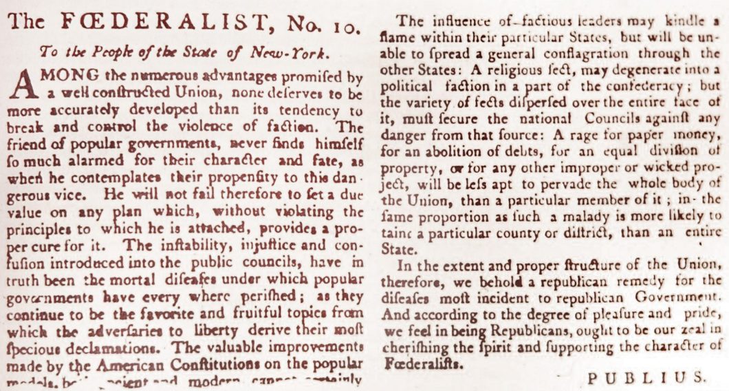 geography / travel, USA, politics, Federalist Papers, article 10, written by James Madison (1751 – 1836), from: “New York Packet”, New York, 22.11.1787, Additional-Rights-Clearences-Not Available