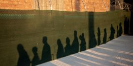 Waiting shadows .Shadows waiting in line.