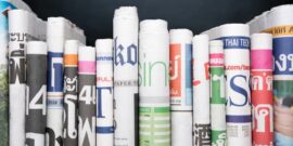 Newspapers folded and stacked