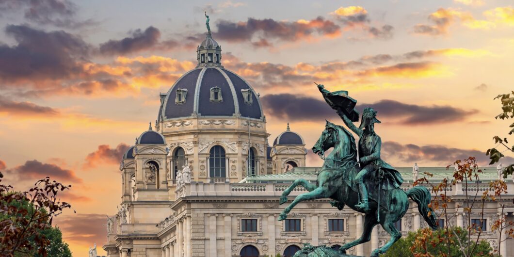 Statue,Of,Archduke,Charles,On,Heldenplatz,Square,At,Sunset,,Vienna,