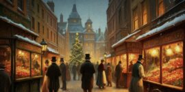 Oil,Painting,Artistic,Image,Of,A,Victorian,Christmas,Market,,In